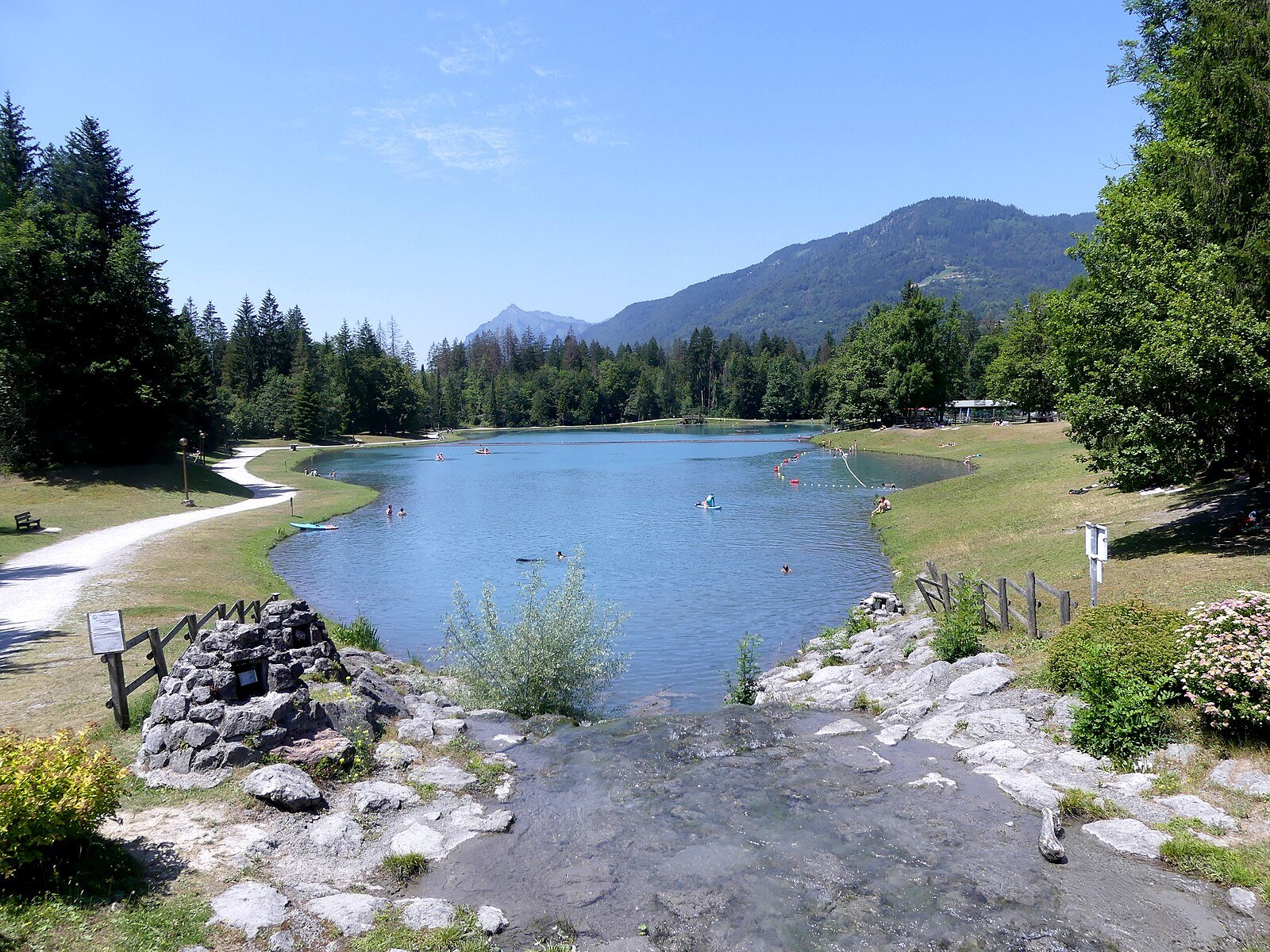 Lac aux Dames leisure park at Samoëns with its two lakes and green spaces in Haute-Savoie