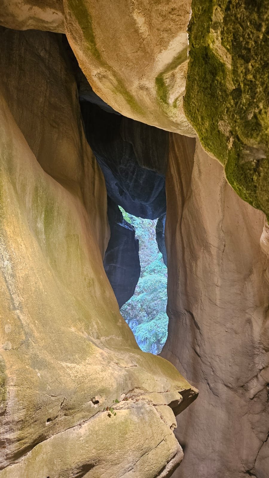 La faille étroite des gorges, la lumière du jour filtrant entre les parois sculptées par l'érosion